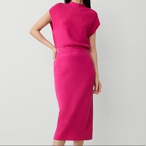 Ann Taylor Ribbed Blouson Sweater Hot Poppy Pink Dress Size Medium Petite MP